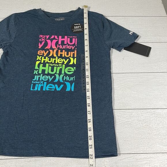 Hurley Heathered Blue Tee with Neon Rainbow Logo Small - Picture 6 of 8